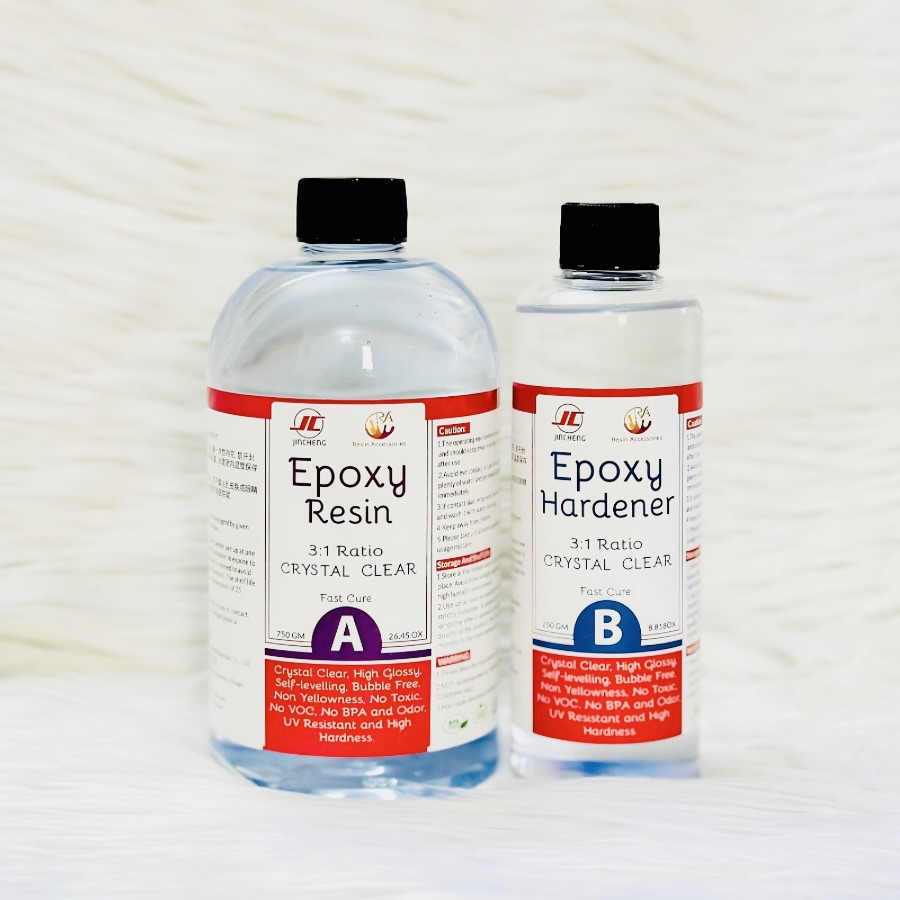 JINCHENG 1kg Art Epoxy Resin (রেজিন) Kit – 3:1 Crystal Clear & Fast Cure (750g Resin + 250g Hardener)